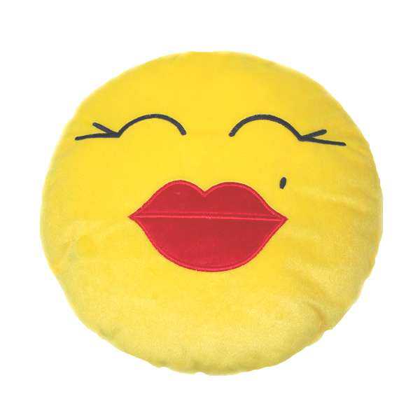 Soft Smiley Emoticon Yellow Round Cushion Pillow Stuffed Plush Toy Doll (Kiss Kiss)